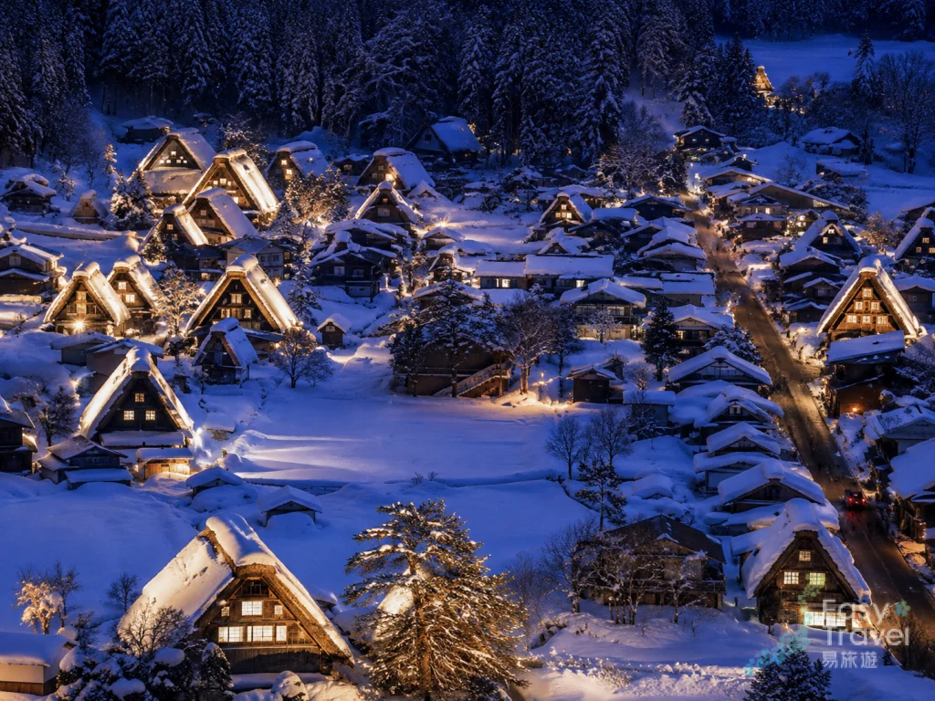Snowy Night View in Shirakawago